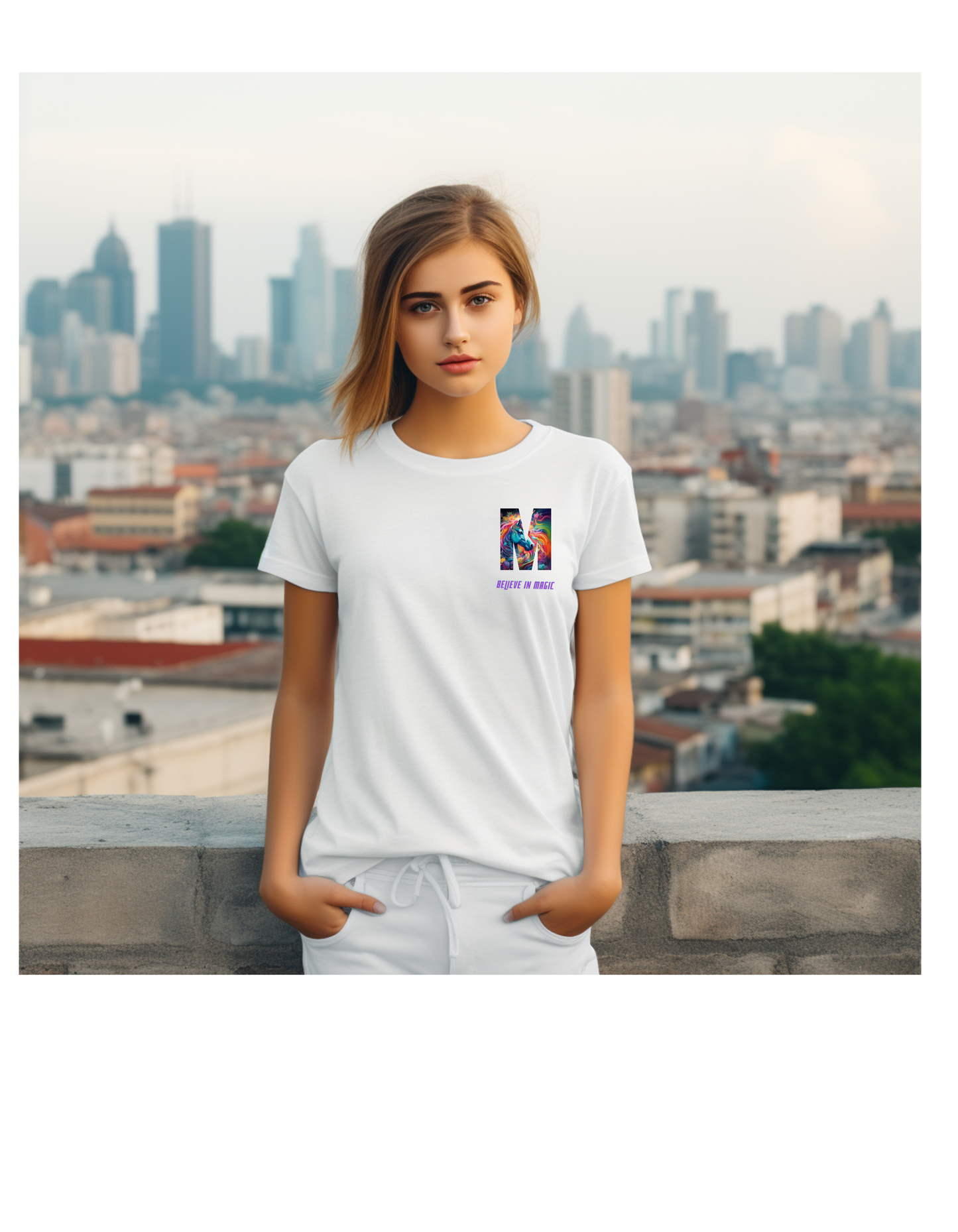 Girl t-shirts signature unicorn personalized letter initials M